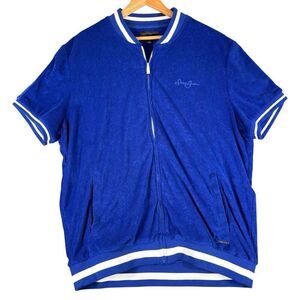Sean John Men's Sz XXL Full Zip Terry Shirt Track Jacket Pickets Blue White Soft